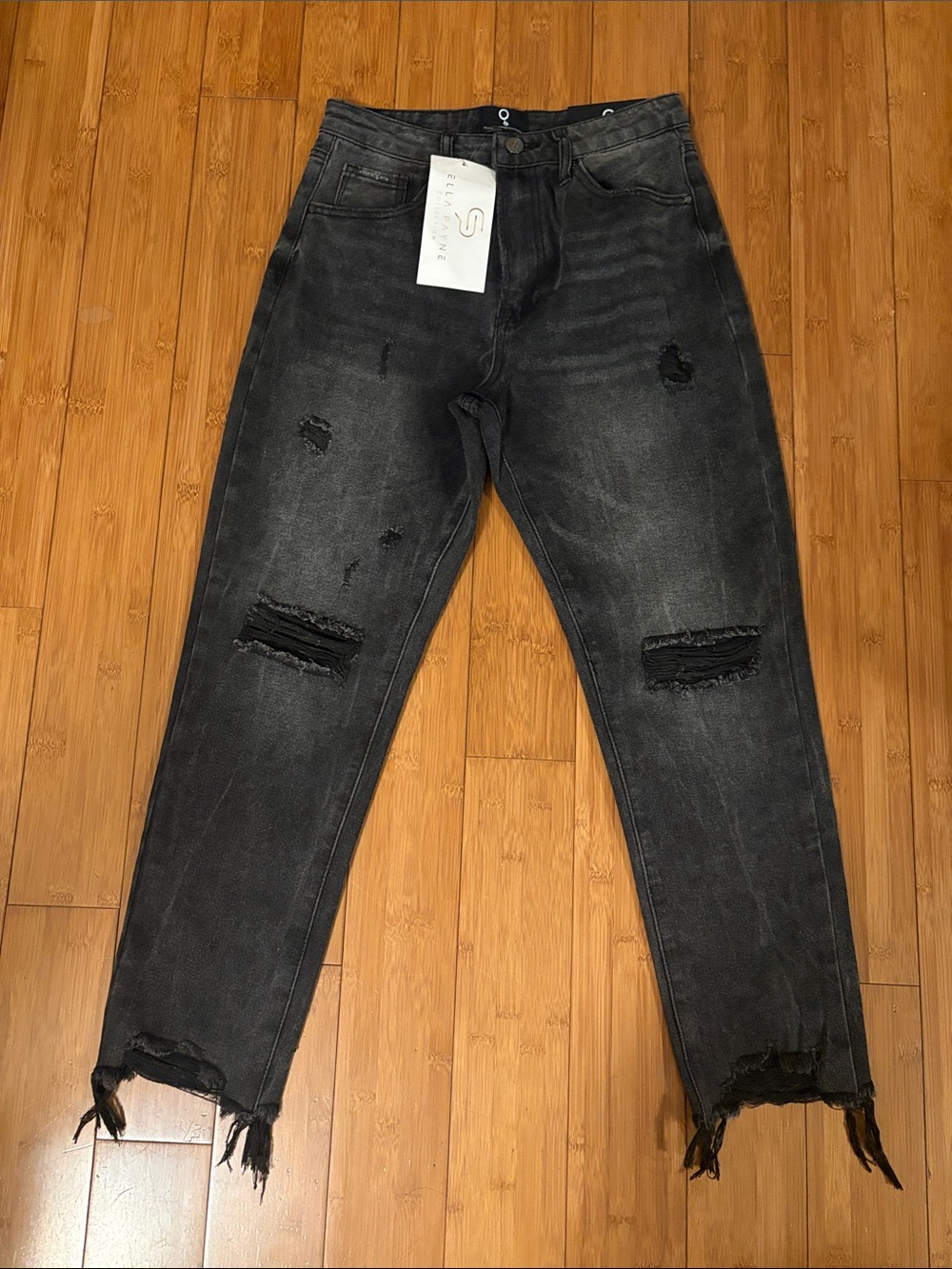 Ella Payne High Waist Girlfriend Jean Slim Straight Distressed Black Jeans 1 24W